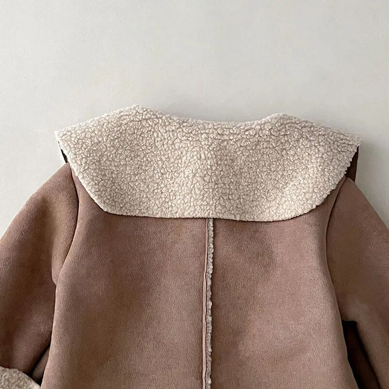 -キッズ コート 裏ボアフリース 刺繍 ショートジャケット アウター コーヒー ガールズ 女の子 子供服【mh0003032】 - mamahalo shop - ショートコート・ジャケット・ジャンパー -  べビー服 - 子供服 - 男の子 - 女の子