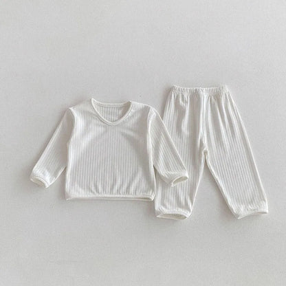-ベビーセットアップ 2点セット 長袖パジャマセット Vネック長袖Tシャツ+ロングパンツ シンプルベーシック ルームウェア 3カラー【mh0006452】 - mamahalo shop - 長袖パジャマ -  べビー服 - 子供服 - 男の子 - 女の子