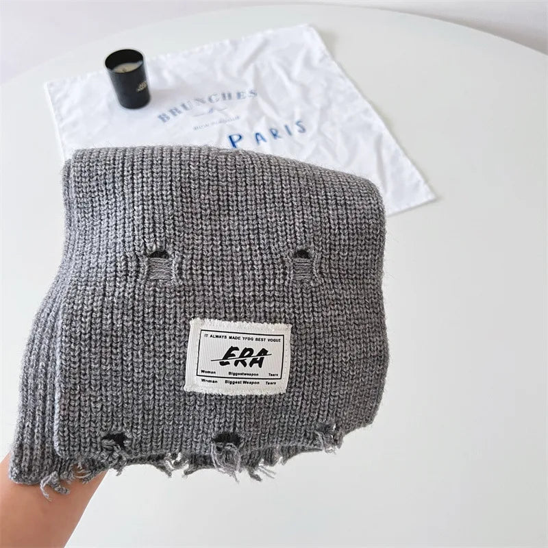 -キッズマフラー ネックウォーマー ニットスカーフ 無地 ダメージ加工 - mamahalo shop - ネックウォーマー -  べビー服 - 子供服 - 男の子 - 女の子