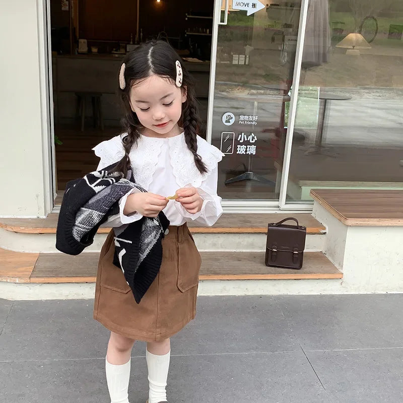 -キッズトップス ビッグフリル襟長袖ブラウス ホワイト【mh0007336】 - mamahalo shop - 長袖シャツ・ブラウス -  べビー服 - 子供服 - 男の子 - 女の子