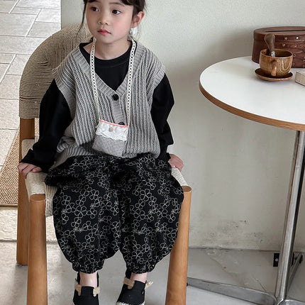 キッズパンツ レトロフラワーフラップデザインルーズロングパンツ - mamahalo shop - ロングパンツ・スウェットパンツ -  べビー服 - 子供服 - 男の子 - 女の子