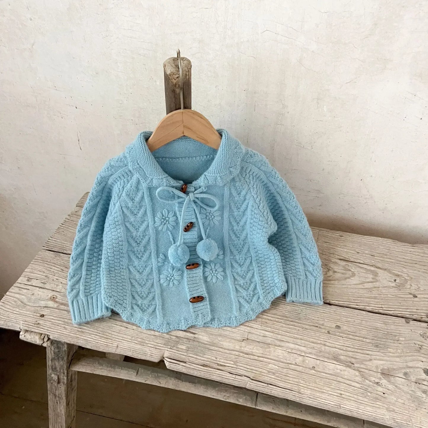 -ベビーキッズカーディガン アラン編みケーブルニットぽんぽん付きニットジャケット 4カラー - mamahalo shop - カーディガン・パーカー -  べビー服 - 子供服 - 男の子 - 女の子