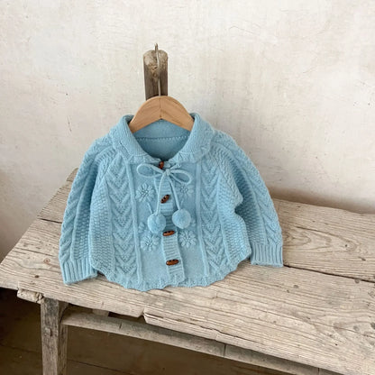 -ベビーキッズカーディガン アラン編みケーブルニットぽんぽん付きニットジャケット 4カラー - mamahalo shop - カーディガン・パーカー -  べビー服 - 子供服 - 男の子 - 女の子