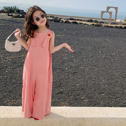 -キッズサロペット サスペンダーパンツ ワイドルーズパンツ ピンク【mh0005852】 - mamahalo shop - サロペットパンツ・サスペンダーパンツ -  べビー服 - 子供服 - 男の子 - 女の子