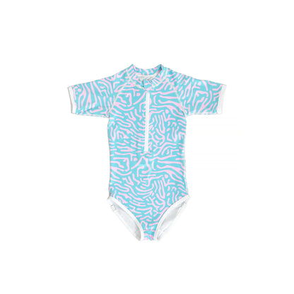 -キッズ 水着 半袖 つなぎ ラッシュガード ワンピース ガールズ シェル ボーダー アイスクリーム スイムウェア 6スタイル【mh0002228】 - mamahalo shop - ベビー用水着 -  べビー服 - 子供服 - 男の子 - 女の子