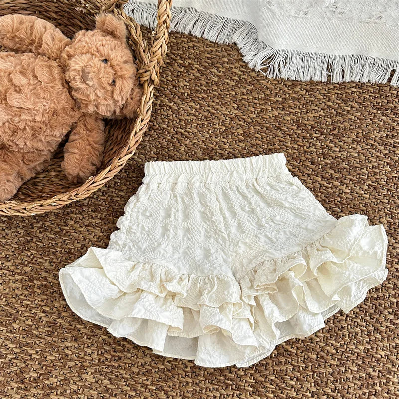 -キッズパンツ ダブルフリルショートパンツ ベージュ - mamahalo shop - ハーフパンツ・ショートパンツ -  べビー服 - 子供服 - 男の子 - 女の子