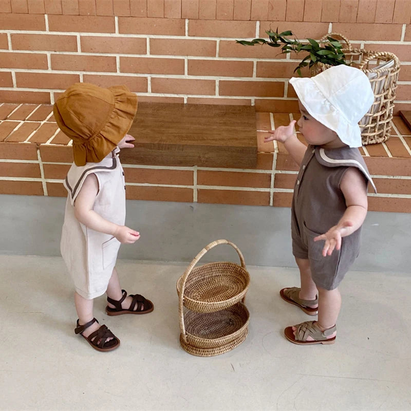 -ベビー セーラー カラー ノースリーブ ジャンプスーツ - mamahalo shop - ノースリーブジャンプスーツ -  べビー服 - 子供服 - 男の子 - 女の子