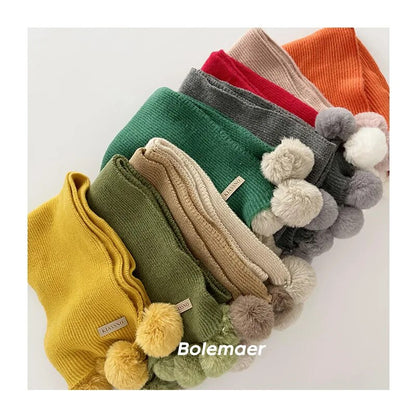 -キッズマフラー スカーフ ニット ぽんぽん付き ネックウォーマー 9カラー ガールズ 女の子 子供服 - mamahalo shop - ネックウォーマー -  べビー服 - 子供服 - 男の子 - 女の子