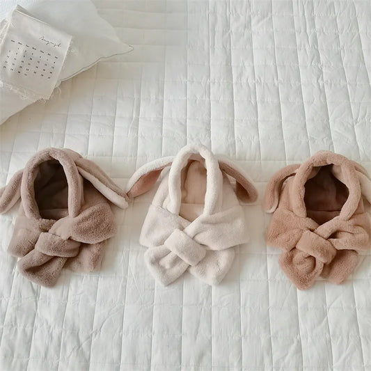 -ベビーキッズマフラー付き帽子 耳付き帽子 ネックウォーマー イヤーマフ ボアフリース 3カラー ユニセックス 男の子 女の子 子供服 - mamahalo shop - ベビー用帽子 -  べビー服 - 子供服 - 男の子 - 女の子