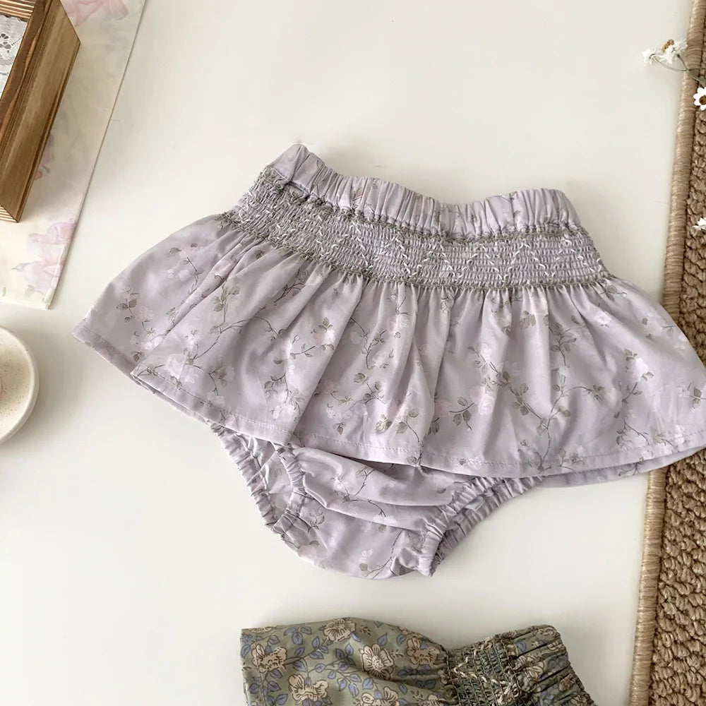 -ベビーパンツ フリルスカートブルマパンツ フラワー花柄プリント 2カラー - mamahalo shop - ブルマパンツ -  べビー服 - 子供服 - 男の子 - 女の子