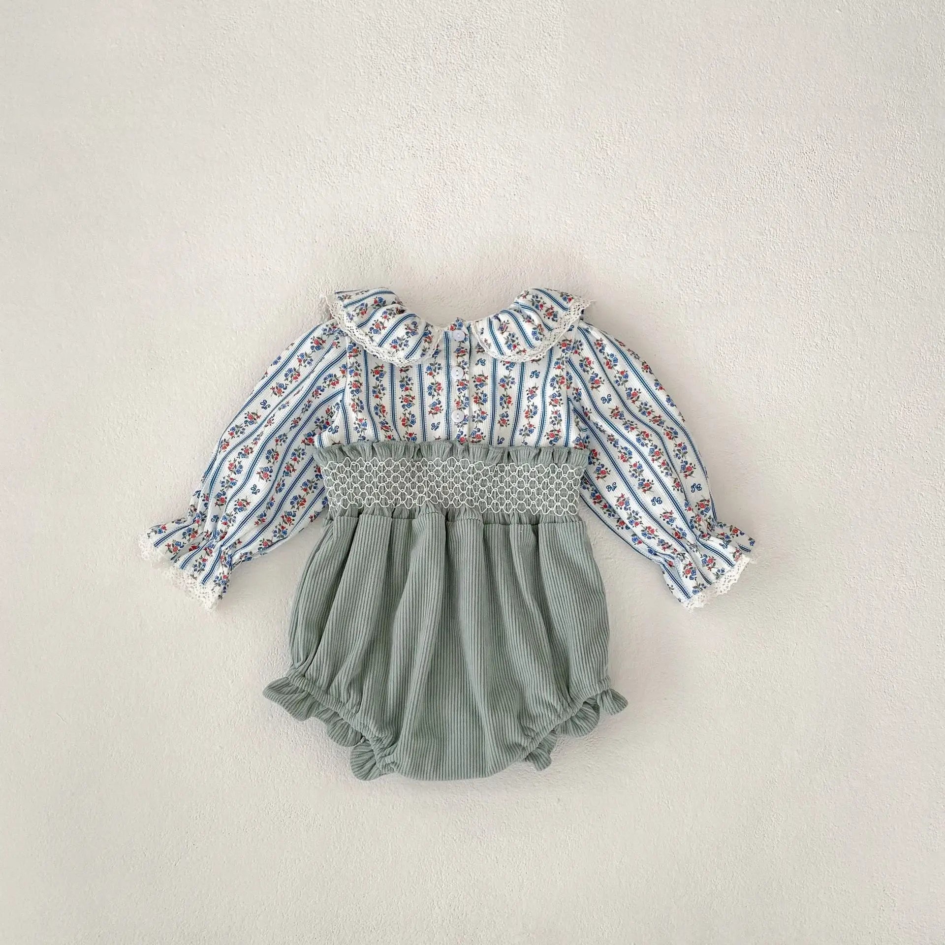 -ベビーロンパース フラワープリントブラウスドッキングサスペンダーボディスーツ - mamahalo shop - 長袖ロンパース -  べビー服 - 子供服 - 男の子 - 女の子