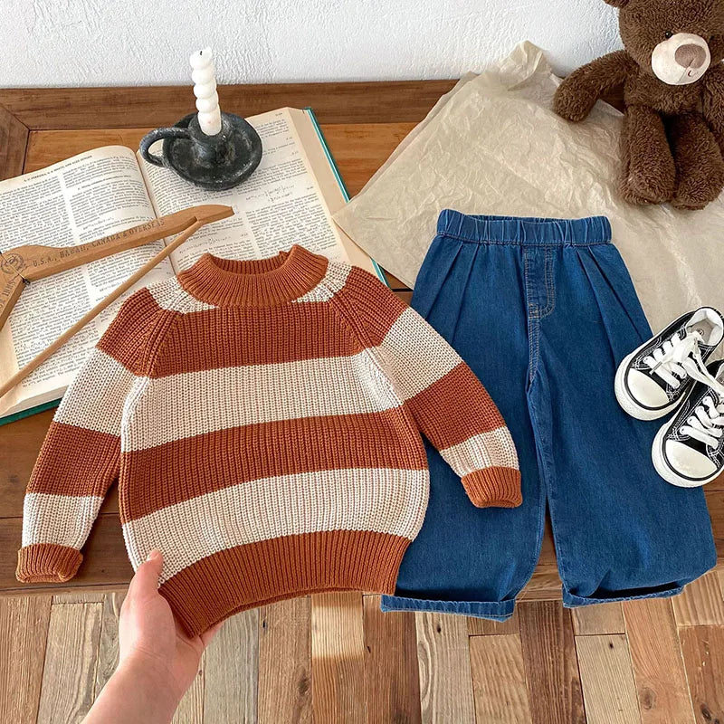 -キッズトップス ニットセーター ボーダー 2カラー【mh0006140】 - mamahalo shop - ニット・セーター -  べビー服 - 子供服 - 男の子 - 女の子