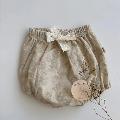 -ベビーパンツ ブルマパンツ フラワー花柄プリント リボン 2カラー - mamahalo shop - ブルマパンツ -  べビー服 - 子供服 - 男の子 - 女の子