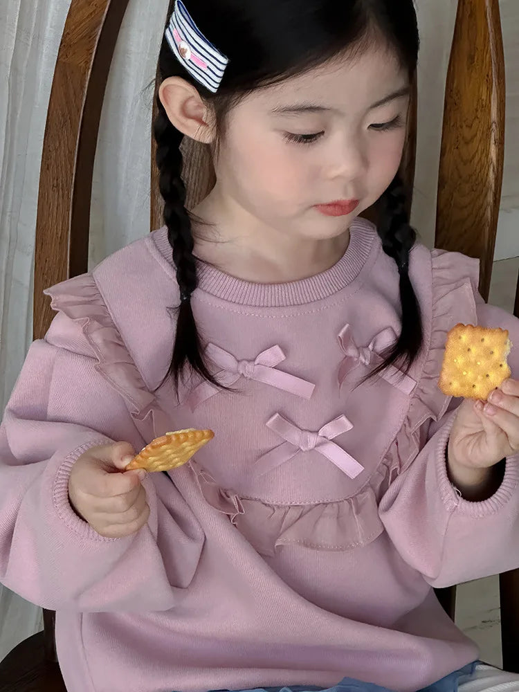 -キッズトップス リボンレースフリル長袖スェットシャツ 2カラー【mh0006811】 - mamahalo shop - トレーナー・フーディ -  べビー服 - 子供服 - 男の子 - 女の子