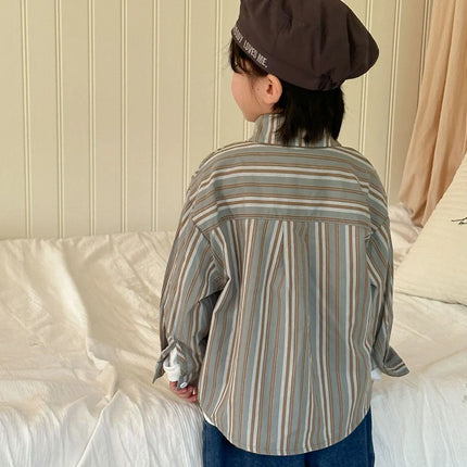 キッズトップス レトロストライプ長袖シャツ 2カラー - mamahalo shop - 長袖シャツ・ブラウス -  べビー服 - 子供服 - 男の子 - 女の子