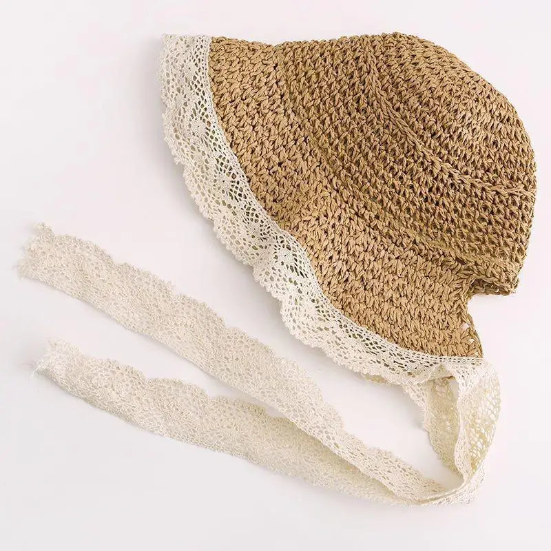 -ベビーキッズ 麦わら帽子 レース ストローハット サマーハット【mh0004780】 - mamahalo shop - ベビー用帽子 -  べビー服 - 子供服 - 男の子 - 女の子