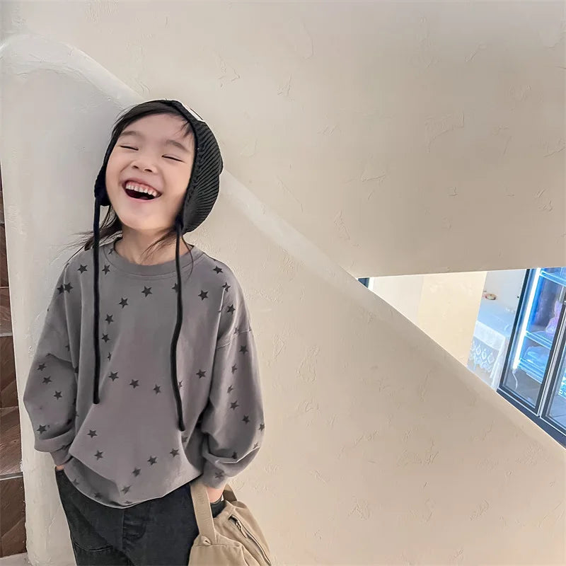 -キッズトップス スター星プリント長袖ルーズTシャツ 2カラー - mamahalo shop - 長袖Tシャツ -  べビー服 - 子供服 - 男の子 - 女の子