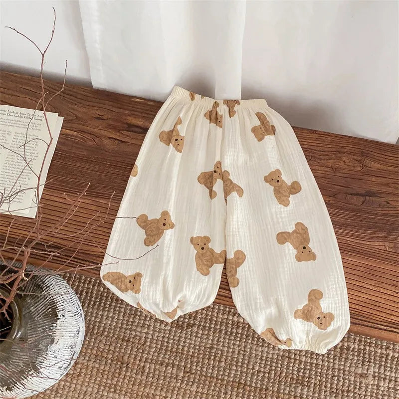 -キッズパンツ サマーロングパンツ ハート/カラフルハート/ベアくま プリント【mh0005656】 - mamahalo shop - ロングパンツ・スウェットパンツ -  べビー服 - 子供服 - 男の子 - 女の子