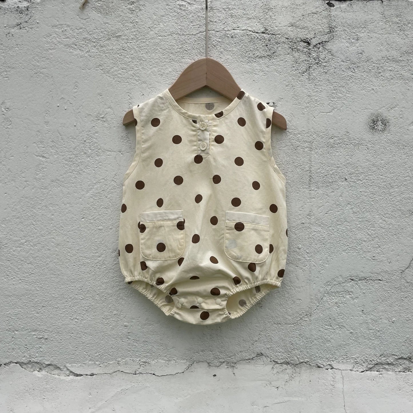 -ベビーロンパース ノースリーブボディスーツ 水玉ドット/ベアくまプリント【mh0006060】 - mamahalo shop - ノースリーブロンパース -  べビー服 - 子供服 - 男の子 - 女の子