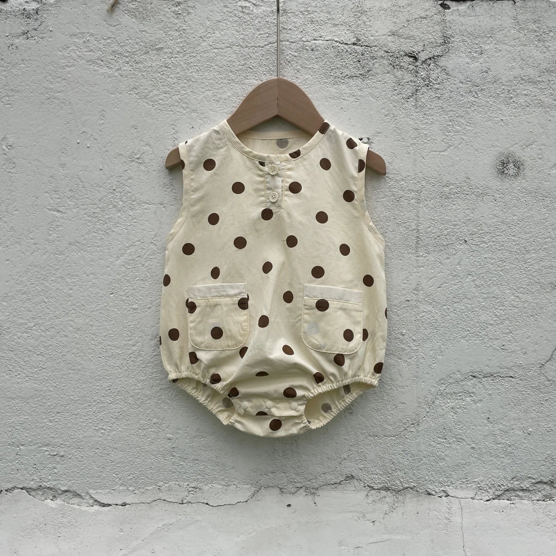 -ベビーロンパース ノースリーブボディスーツ 水玉ドット/ベアくまプリント【mh0006060】 - mamahalo shop - ノースリーブロンパース -  べビー服 - 子供服 - 男の子 - 女の子