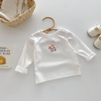 -ベビーキッズトップス 長袖Tシャツ きのこマッシュルーム刺繍 2カラー【mh0006467】 - mamahalo shop - 長袖Tシャツ -  べビー服 - 子供服 - 男の子 - 女の子