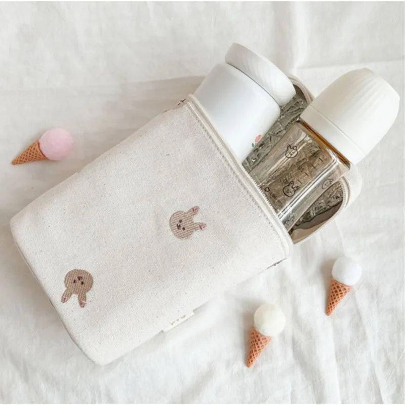 -キャンバスポーチ お弁当バッグ 保冷 保温バッグ ランチバッグ ピクニックバッグ お弁当袋 アニマル刺繍柄 - mamahalo shop - ランチボックス・ランチバッグ -  べビー服 - 子供服 - 男の子 - 女の子