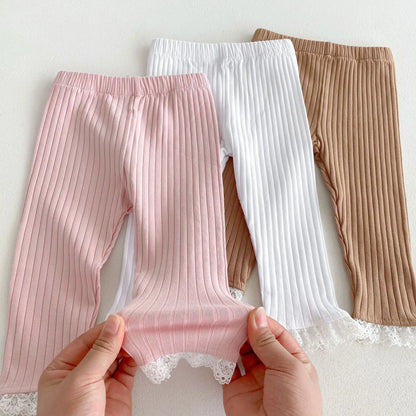 -キッズパンツ 裾レースリブニットレギンスパンツ 3カラー - mamahalo shop - レギンスパンツ -  べビー服 - 子供服 - 男の子 - 女の子