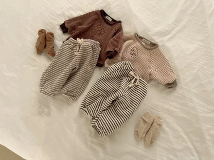 -ベビートップス ワッフル 長袖Tシャツ ベージュ ブラウン 2カラー - mamahalo shop - 長袖Tシャツ -  べビー服 - 子供服 - 男の子 - 女の子