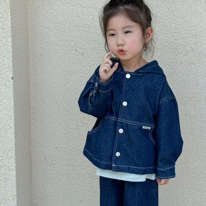 -キッズアウター フーディデニムジャケットコート 2カラー【mh0007120】 - mamahalo shop - ショートコート・ジャケット・ジャンパー -  べビー服 - 子供服 - 男の子 - 女の子