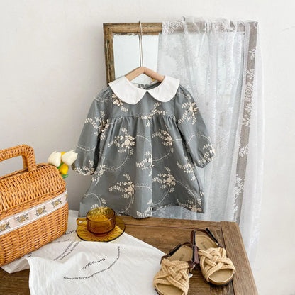 -キッズワンピース 長袖丸襟ワンピース 刺繍ドレスワンピース 2カラー【mh0004758】 - mamahalo shop - 長袖ワンピース -  べビー服 - 子供服 - 男の子 - 女の子