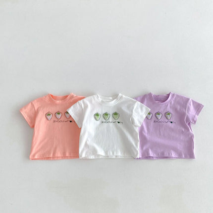 ☺︎ ベビートップス 半袖Tシャツ いちごストロベリープリント 3カラー - mamahalo shop - 半袖Tシャツ -  べビー服 - 子供服 - 男の子 - 女の子