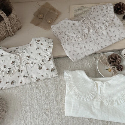 -ベビートップス 長袖ビッグ襟ブラウス Tシャツ フラワー小花柄/無地 3カラー【mh0006391】 - mamahalo shop - 長袖シャツ・ブラウス -  べビー服 - 子供服 - 男の子 - 女の子