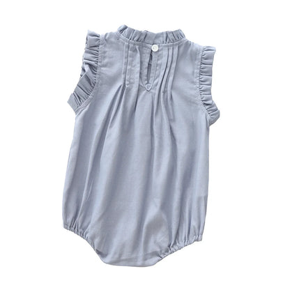 -☺︎ ベビーロンパース コットンリネン フリルカラー ノースリーブボディスーツ 4カラー - mamahalo shop - ノースリーブロンパース -  べビー服 - 子供服 - 男の子 - 女の子