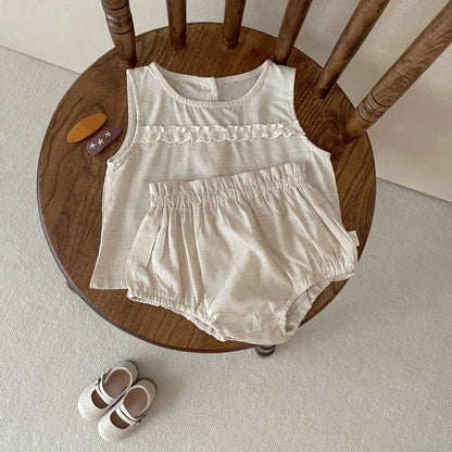 -ベビーセットアップ 2点セット ノースリーブフリルタンクトップ+ブルマパンツ 2カラー【mh0005538】 - mamahalo shop - ノースリーブセットアップ -  べビー服 - 子供服 - 男の子 - 女の子