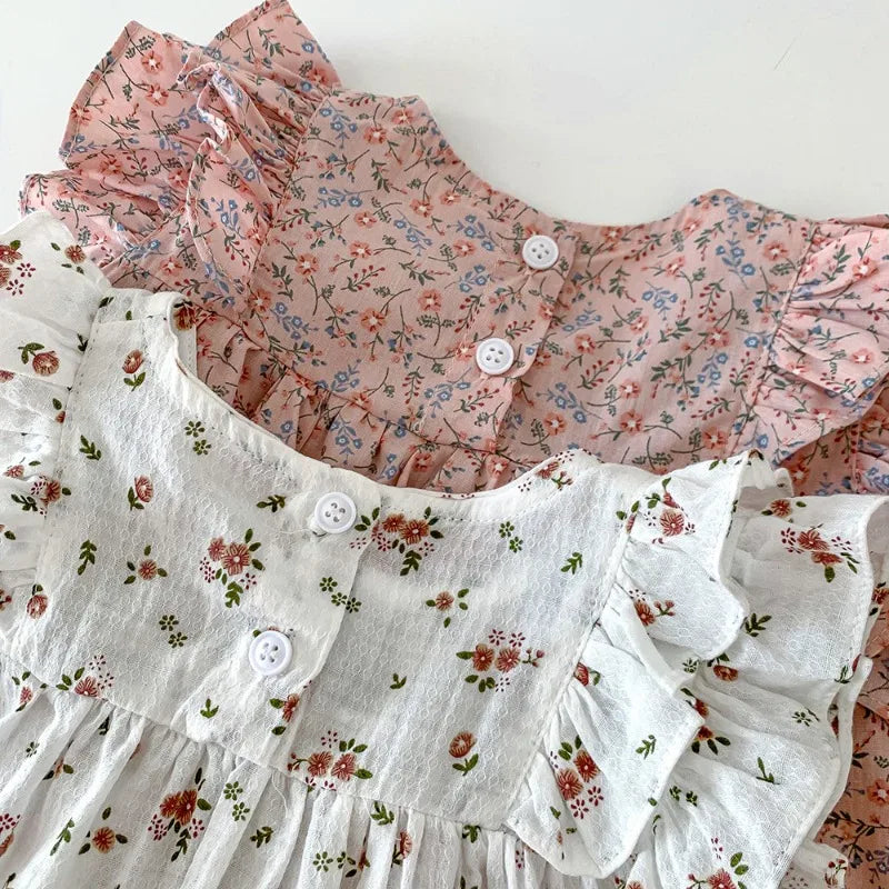 -ベビートップス バタフライスリーブ フリル ノースリーブチュニックブラウス フラワー花柄プリント 2カラー - mamahalo shop - タンクトップ・キャミソール・ノースリーブトップス -  べビー服 - 子供服 - 男の子 - 女の子