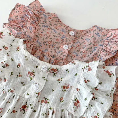 -ベビートップス バタフライスリーブ フリル ノースリーブチュニックブラウス フラワー花柄プリント 2カラー - mamahalo shop - タンクトップ・キャミソール・ノースリーブトップス -  べビー服 - 子供服 - 男の子 - 女の子