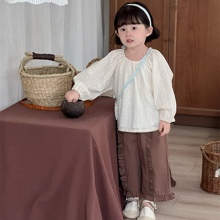 キッズパンツ センター裾フリルワイドルーズロングパンツ - mamahalo shop - ロングパンツ・スウェットパンツ -  べビー服 - 子供服 - 男の子 - 女の子