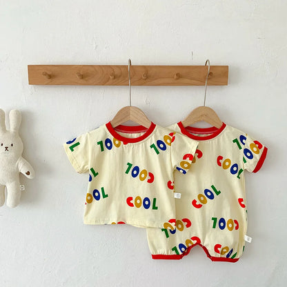 -ベビーロンパース 半袖ジャンプスーツ カラフルレターロゴプリント【mh0005383】 - mamahalo shop - 半袖ロンパース -  べビー服 - 子供服 - 男の子 - 女の子