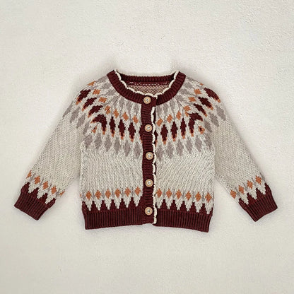 -ベビーカーディガン/ロンパース レトロ幾何学ニットジャケット/サスペンダーニットボディスーツ【mh0006984】 - mamahalo shop - ロンパースセットアップ -  べビー服 - 子供服 - 男の子 - 女の子