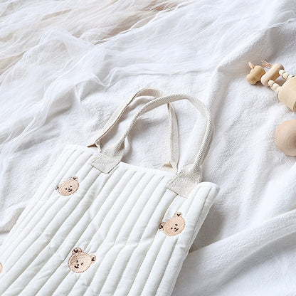 -キルティング 刺繍 バケツ バック ママバッグ くま オリーブ チューリップ - mamahalo shop - マザーズバッグ -  べビー服 - 子供服 - 男の子 - 女の子