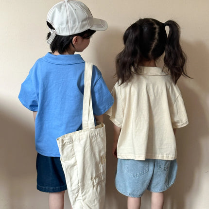 キッズトップス 半袖ポロシャツ ルーズシルエット 2カラー - mamahalo shop - 半袖シャツ・ブラウス - ベビー服 - 子供服 - 男の子 - 女の子