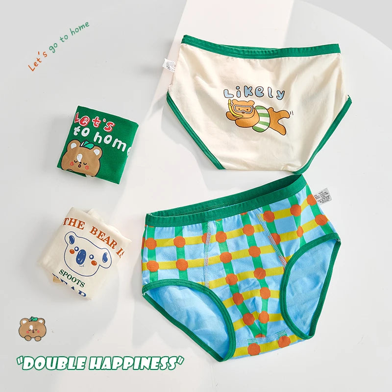 -キッズショーツ 男の子下着 ボーイズパンツ アンダーウェア 4枚セット グリーン ブリーフ【mh0005803】 - mamahalo shop - 幼児用下着 -  べビー服 - 子供服 - 男の子 - 女の子