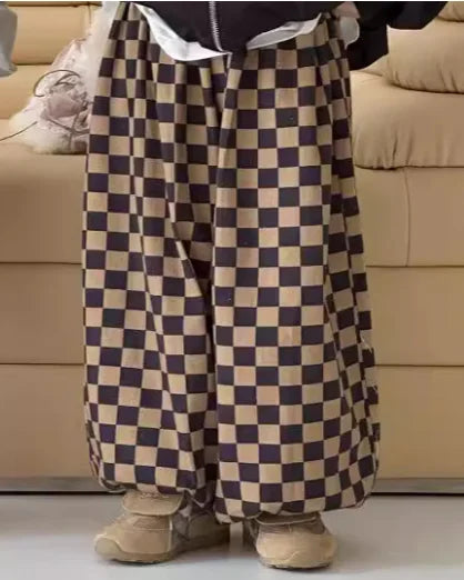 -キッズパンツ チェッカーチェックロングルーズパンツ 2カラー【mh0007367】 - mamahalo shop - ロングパンツ・スウェットパンツ -  べビー服 - 子供服 - 男の子 - 女の子