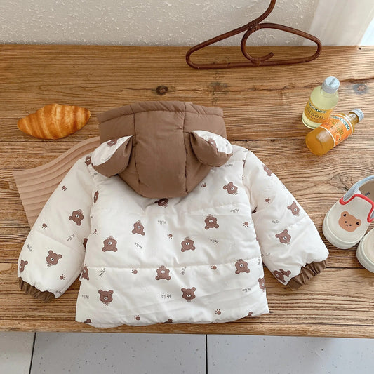 -キッズ ショートジャケット アウター コート くま耳フーディ フード付き ベージュ ブラウン ユニセックス 男の子 女の子 子供服 - mamahalo shop - ショートコート・ジャケット・ジャンパー -  べビー服 - 子供服 - 男の子 - 女の子