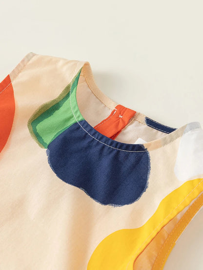 -キッズワンピース カラフルノースリーブAラインドレスワンピース 幾何学ビタミンカラー【mh0004858】 - mamahalo shop - ノースリーブワンピース -  べビー服 - 子供服 - 男の子 - 女の子