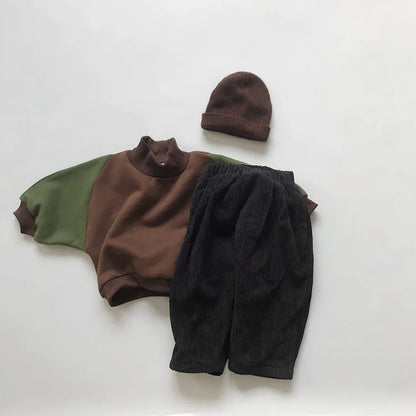 -キッズスウェットシャツ 切り替えパッチワーク スタンドカラー ハイネックトレーナー ボーイズ 男の子 子供服 - mamahalo shop - トレーナー・フーディ -  べビー服 - 子供服 - 男の子 - 女の子