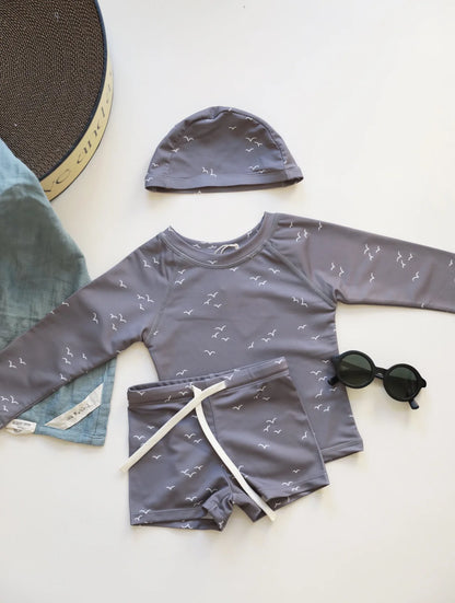 -キッズ水着 ボーイズ 半袖長袖 セパレートラッシュガード  スイムウェア スイミングウェア 帽子セット【mh0004294】 - mamahalo shop - ベビー用水着 -  べビー服 - 子供服 - 男の子 - 女の子