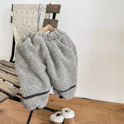-キッズパンツ ボアフリースロングパンツ ルーズパンツ グレー カーキ 2カラー - mamahalo shop - ロングパンツ・スウェットパンツ -  べビー服 - 子供服 - 男の子 - 女の子
