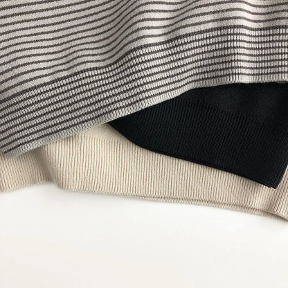 -キッズトップス 無地 ボーダー 裏フリースニットセーター ハイネック ボトルネックカットソー【mh0003577】 - mamahalo shop - ニット・セーター -  べビー服 - 子供服 - 男の子 - 女の子