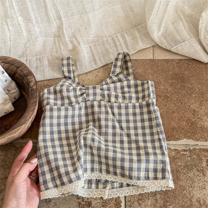 -キッズトップス ノースリーブ リボンブラウス チェック/無地 2カラー - mamahalo shop - タンクトップ・キャミソール・ノースリーブトップス -  べビー服 - 子供服 - 男の子 - 女の子